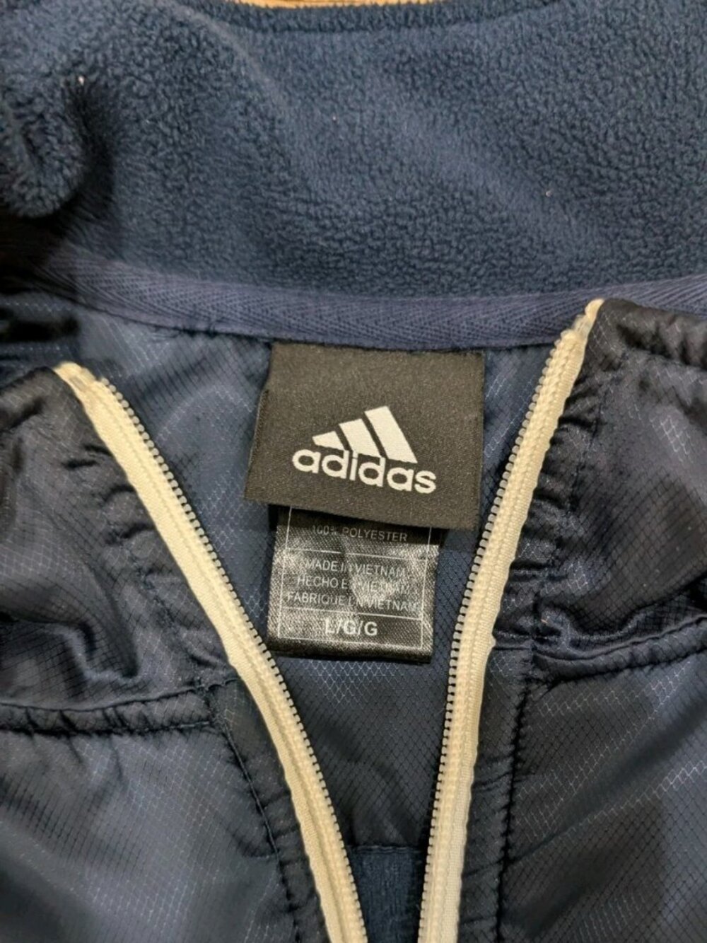 Adidas Notre Dame Navy Blue Mens Large Striped Sleeve Zip Up Fleece Track Jacket - Picture 7 of 7